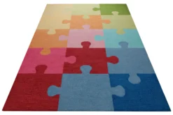 Puzzleteile bunt - Kinderteppich Wolle 160 x 230 cm