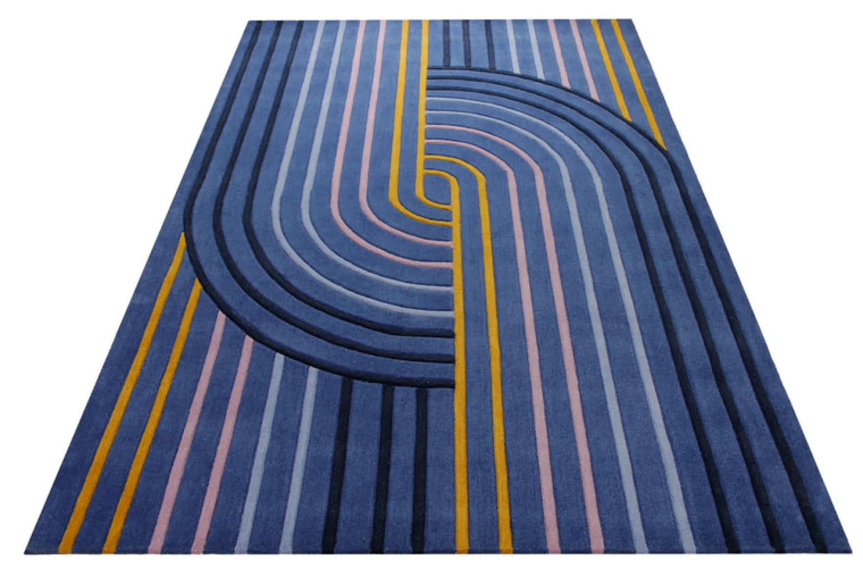 Retro-Kurve in Nachtblau - Handtuft 160 x 230 cm