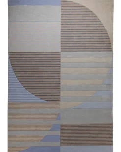 Sand und Taubenblau - Handtuft mit Rippenrelief 160 x 230 cm