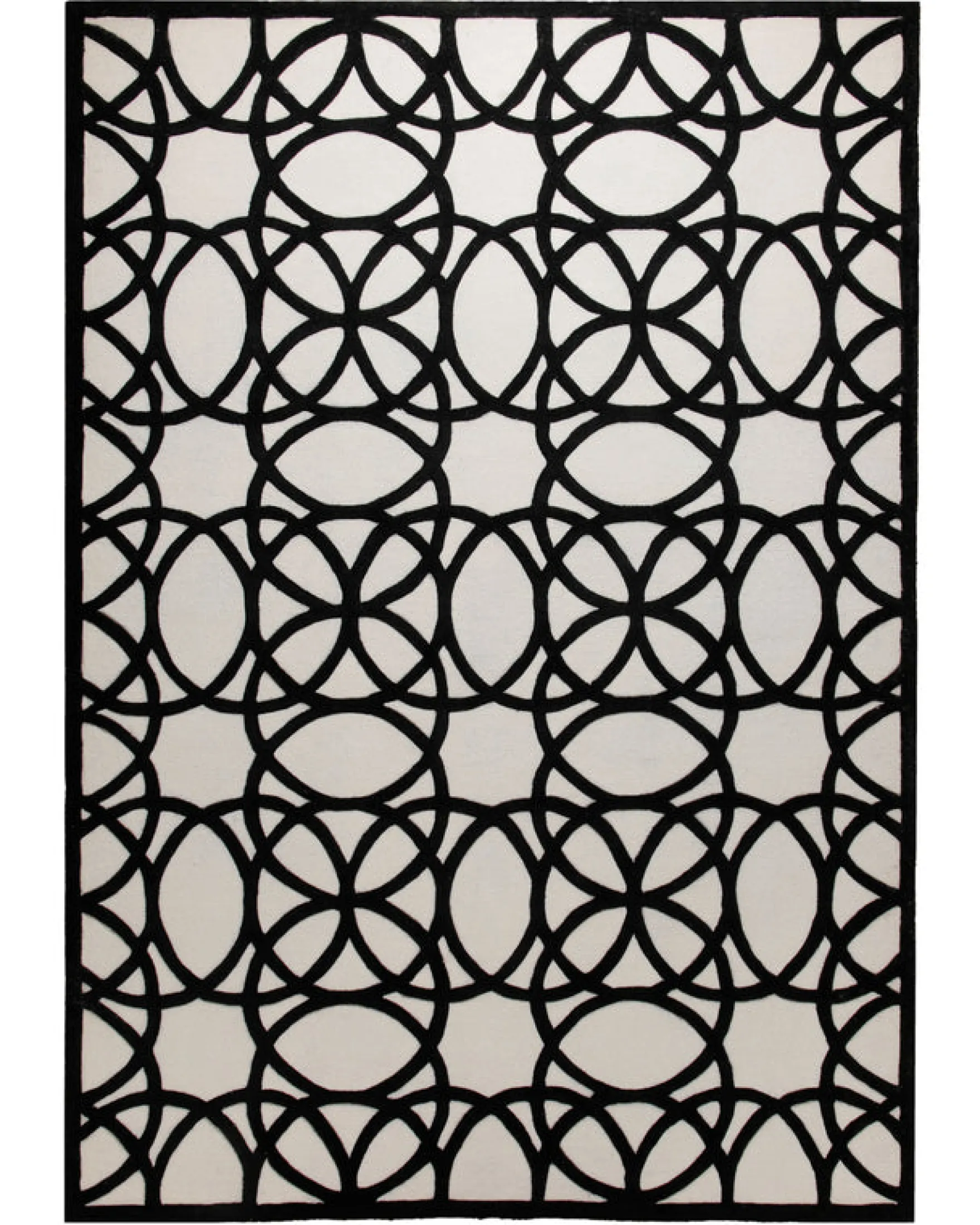 Schwarz auf Weiß - Handtuft mit Kreisornament 160 x 230 cm