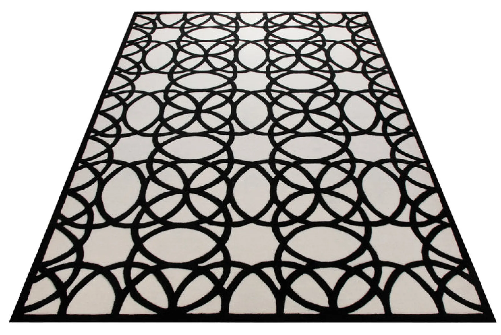 Schwarz auf Weiß - Handtuft mit Kreisornament 160 x 230 cm