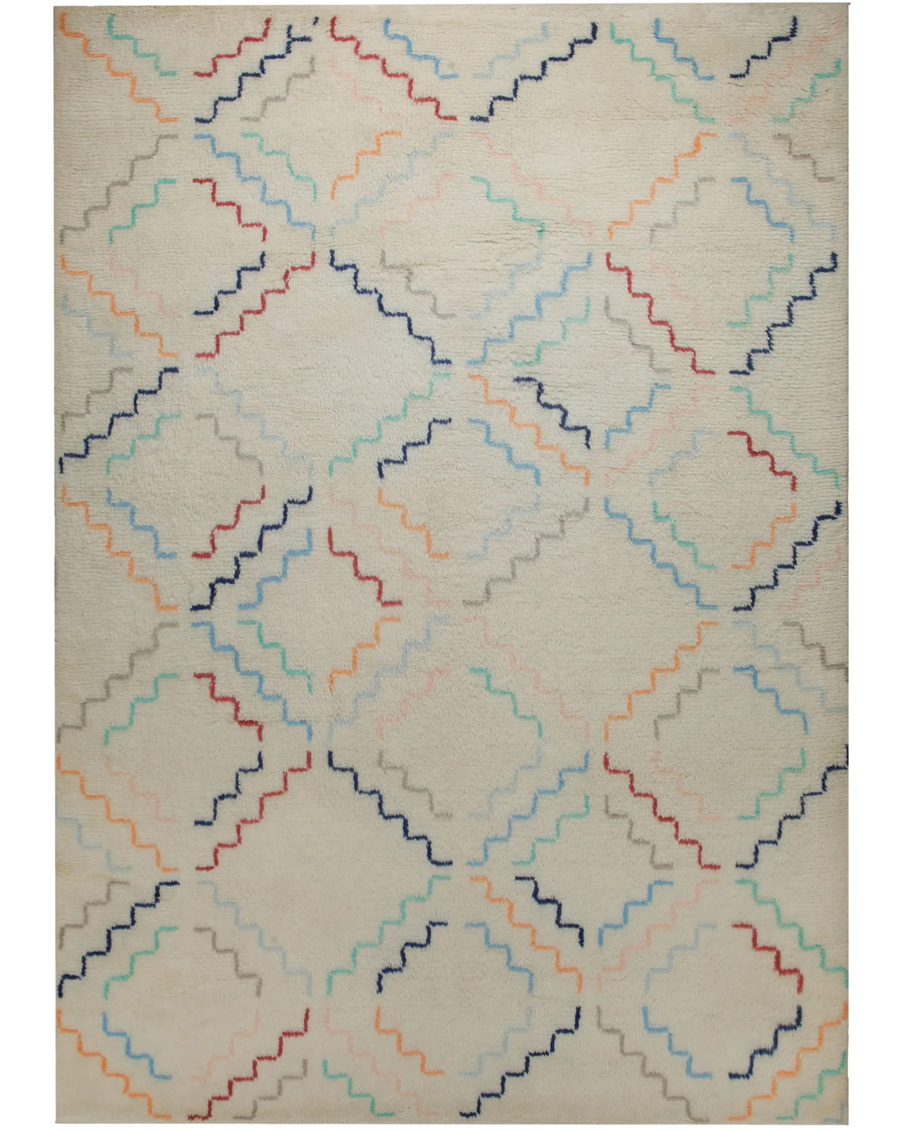 Summer Hochflor Handknüpfteppich Wolle creme bunt 160x230 cm