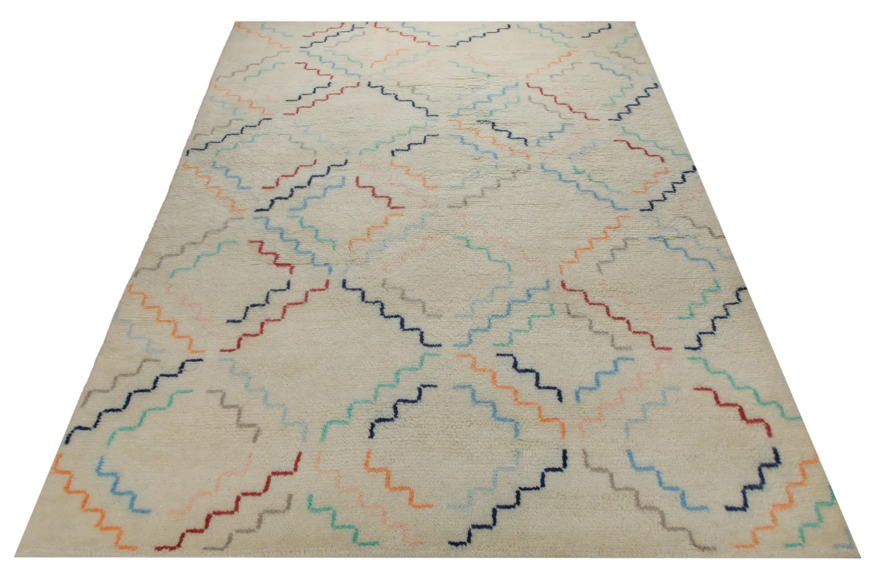 Summer Hochflor Handknüpfteppich Wolle creme bunt 160x230 cm