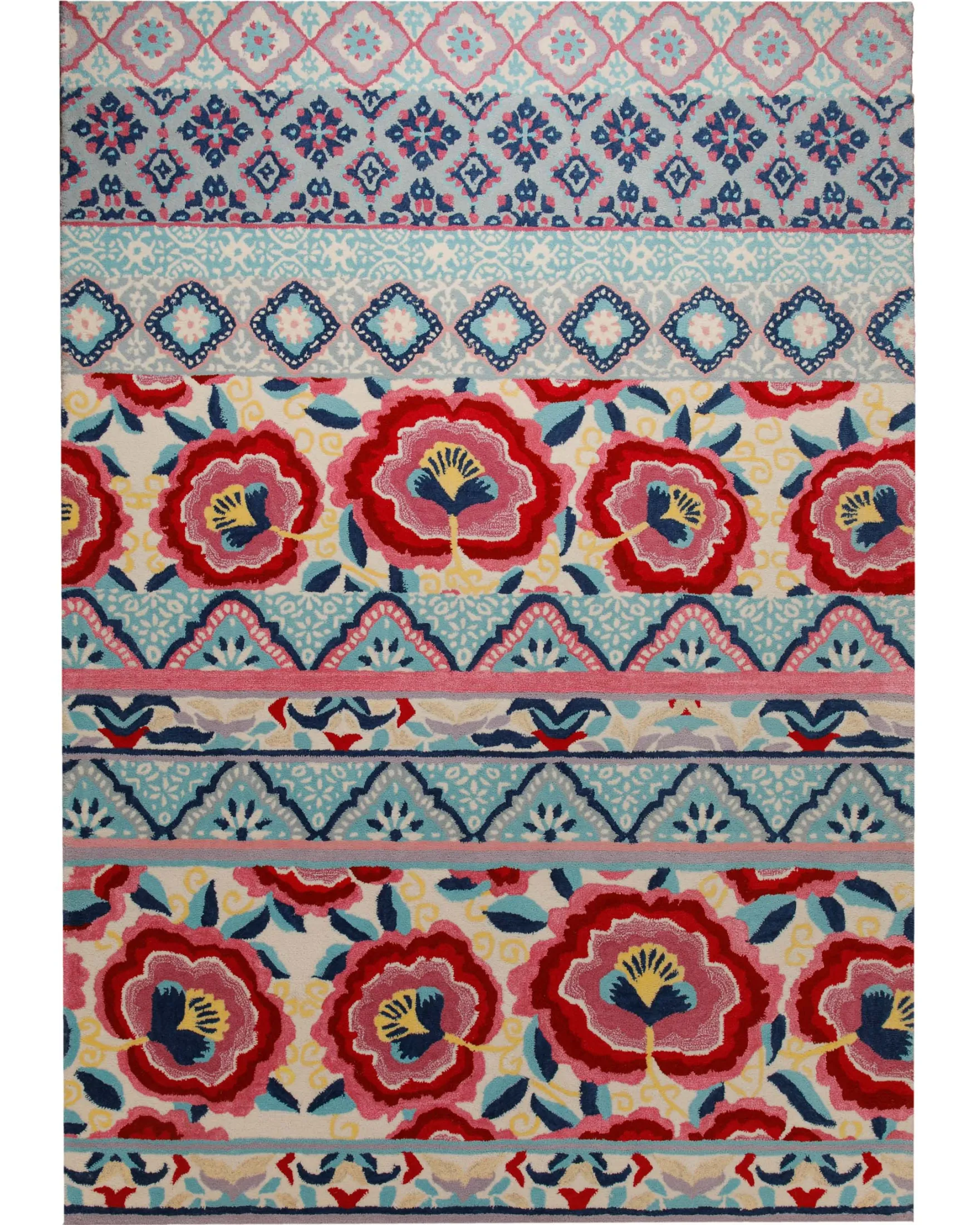 Suzani-Streifen in Pastell - Handtuft Wolle 160 x 230 cm