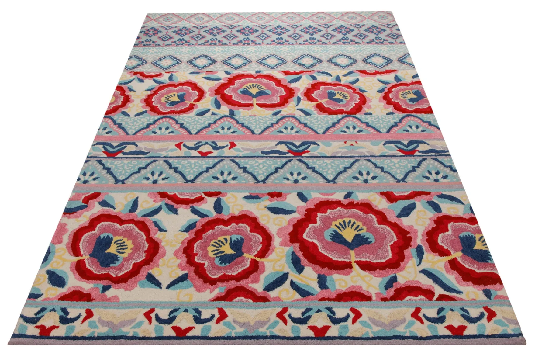 Suzani-Streifen in Pastell - Handtuft Wolle 160 x 230 cm
