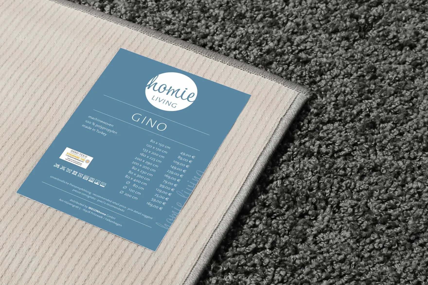 Teppich Anthrazit Hochflor "Gino" Homie Living