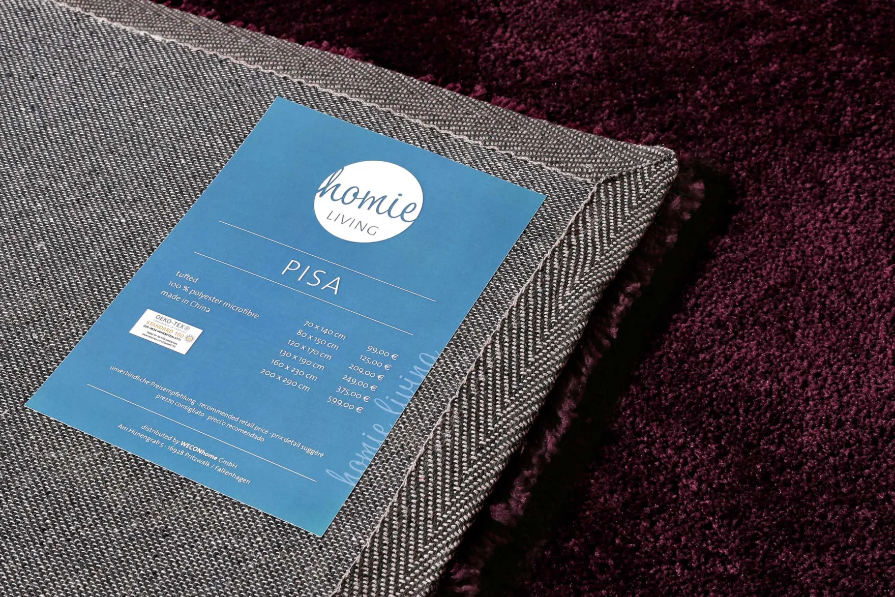 Teppich Bordeaux Rot Hochflor "Pisa" Homie Living