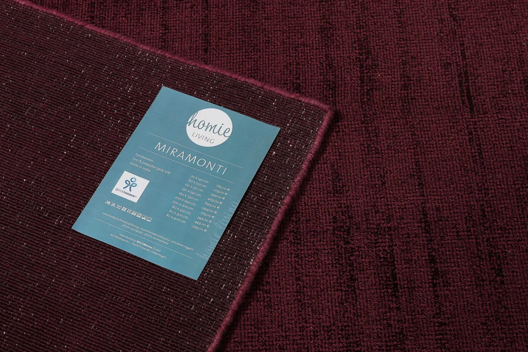 Teppich Bordeaux Rot Kurzflor "Miramonti" Homie Living