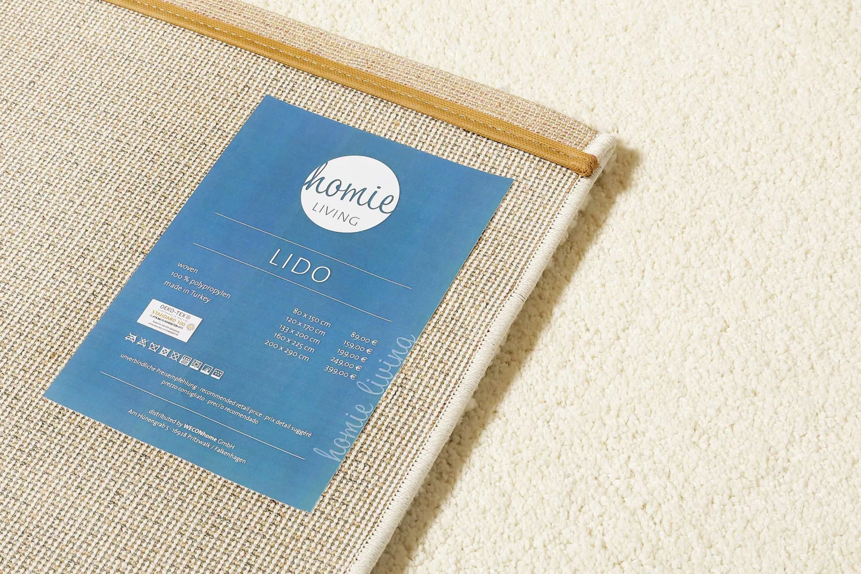 Teppich Creme Weiß Kurzflor "Lido" Homie Living