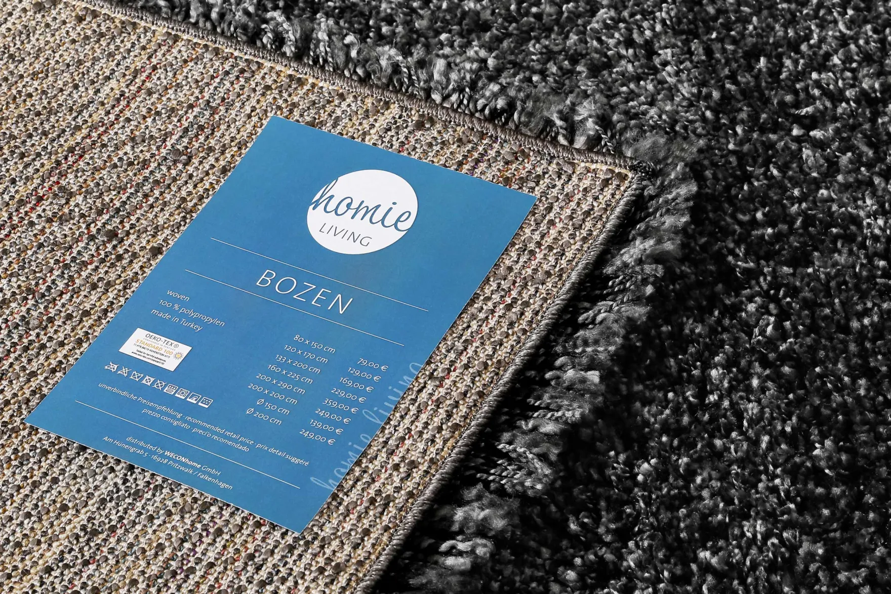 Teppich Dunkelgrau meliert Hochflor "Bozen" Homie Living