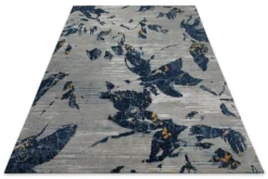 Teppich Grau Blau aus Wolle "Floral Abstrakt"