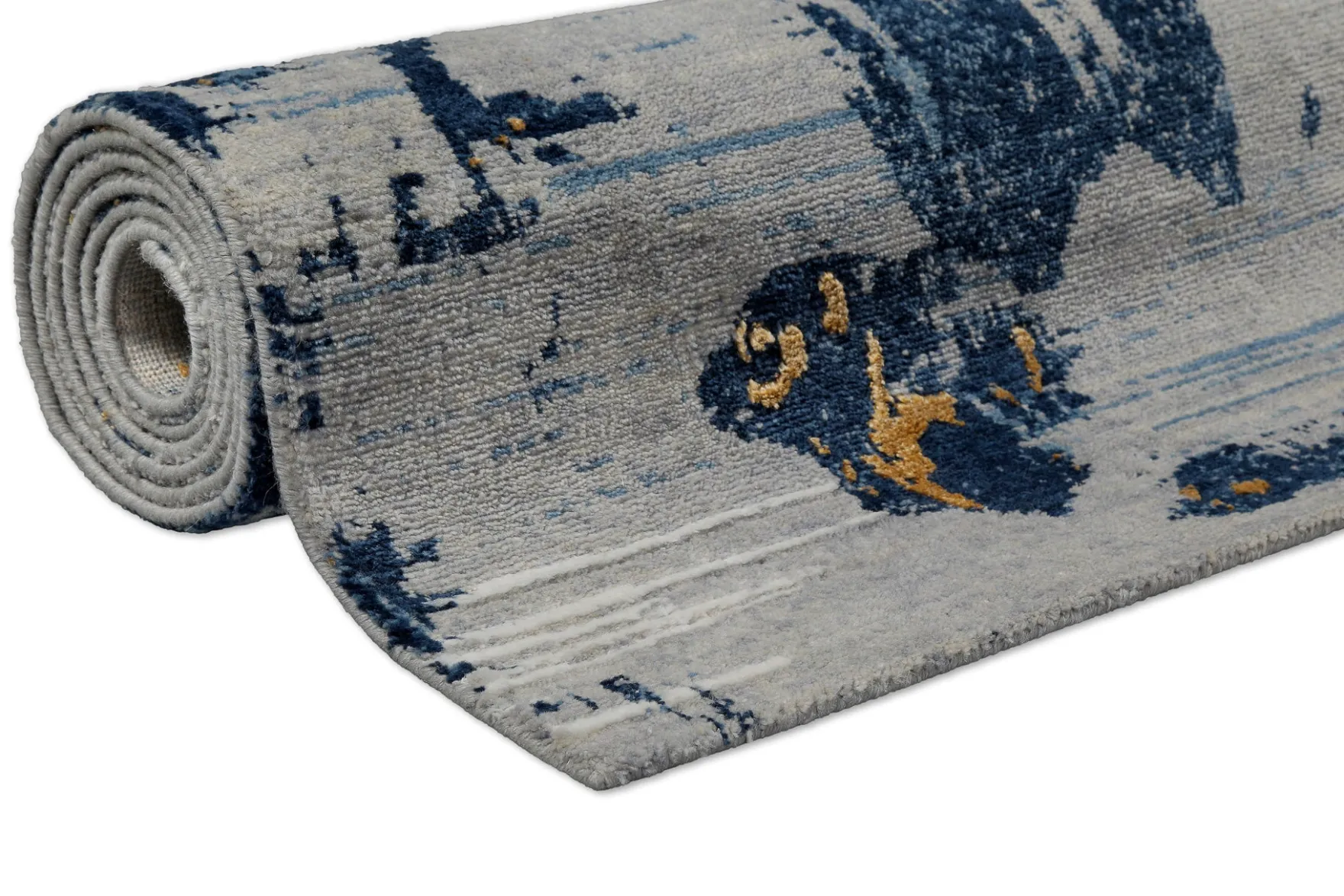 Teppich Grau Blau aus Wolle "Floral Abstrakt"