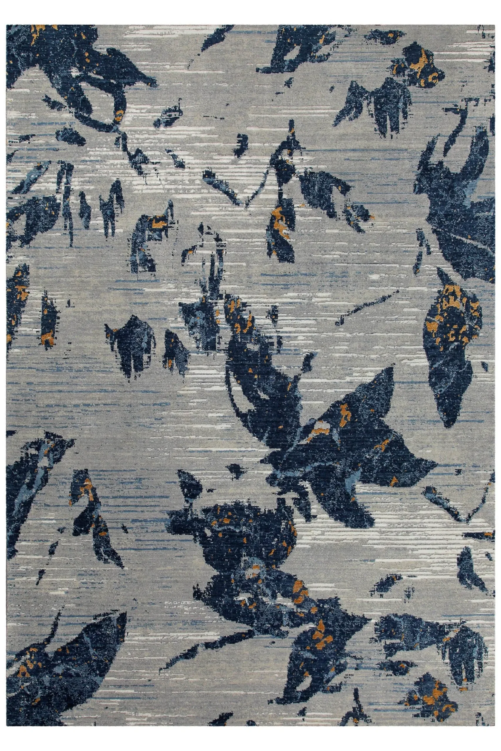 Teppich Grau Blau aus Wolle "Floral Abstrakt"