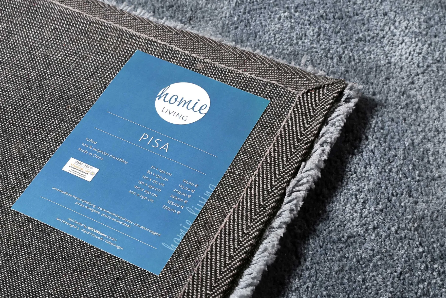 Teppich Grau Blau Hochflor "Pisa" Homie Living
