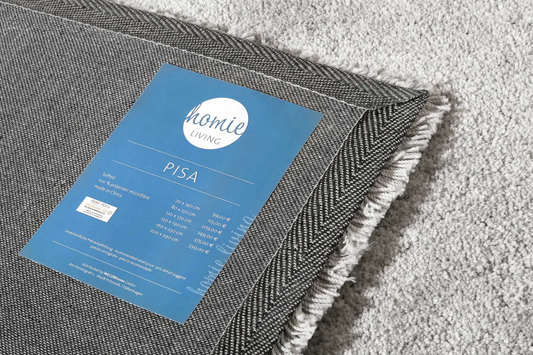 Teppich Hellgrau Creme meliert Hochflor "Pisa" Homie Living