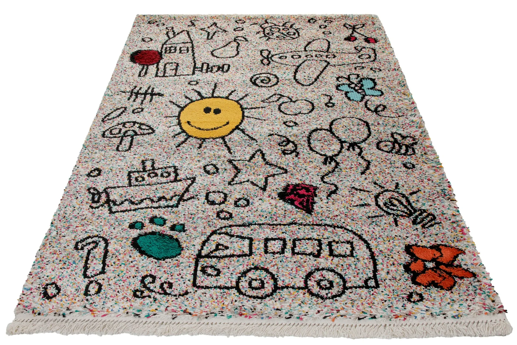 Teppich Kinderzimmer 160x230 Bunt Motive Schwarz
