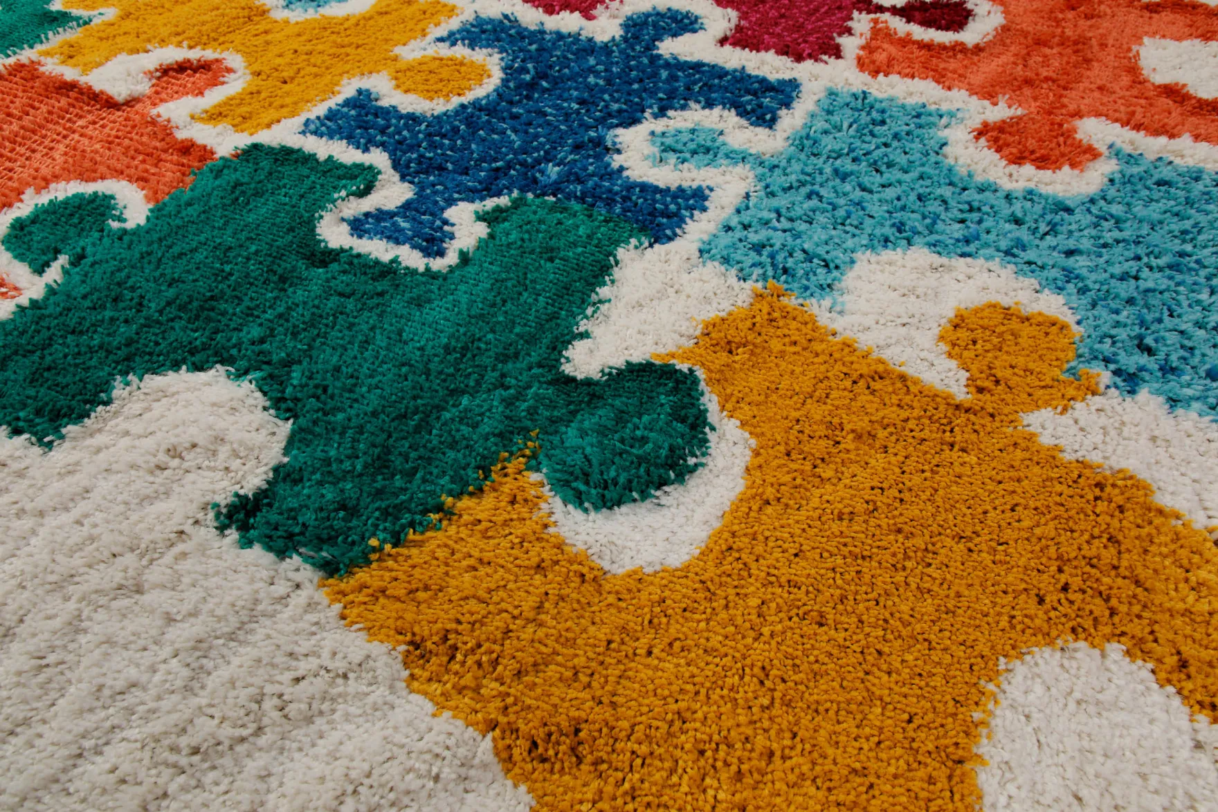 Teppich Kinderzimmer 160x230 Creme Bunt Puzzleteile