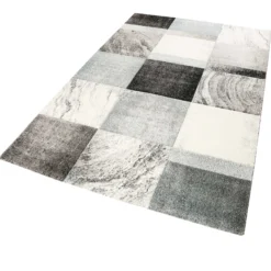 Teppich Kurzflor Grau Silber Blau