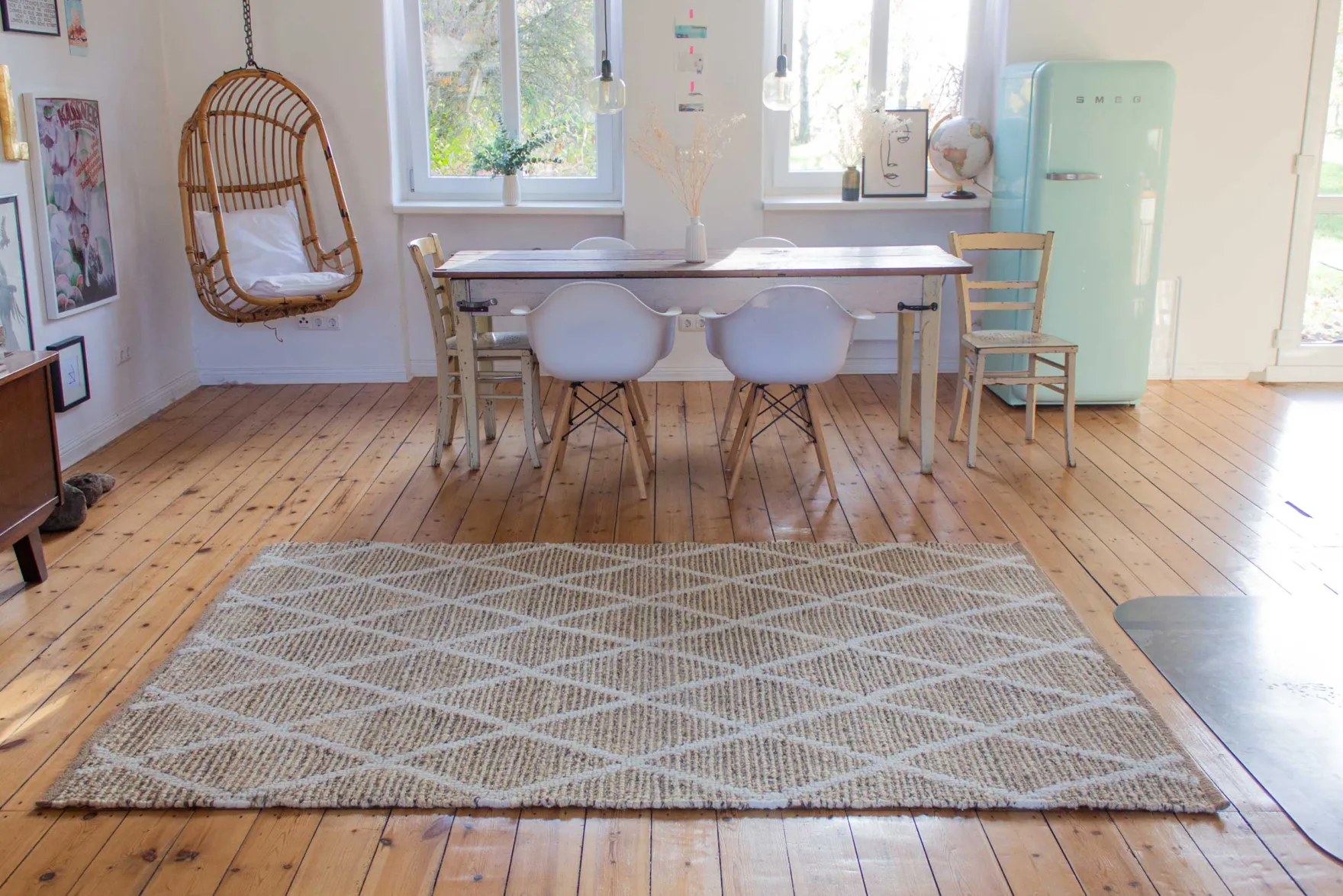 Teppich Naturfarben aus Jute & Wolle "Novella" Green Looop