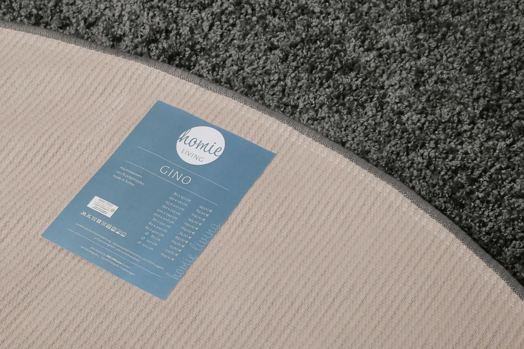 Teppich Rund Anthrazit Hochflor "Gino"Homie Living
