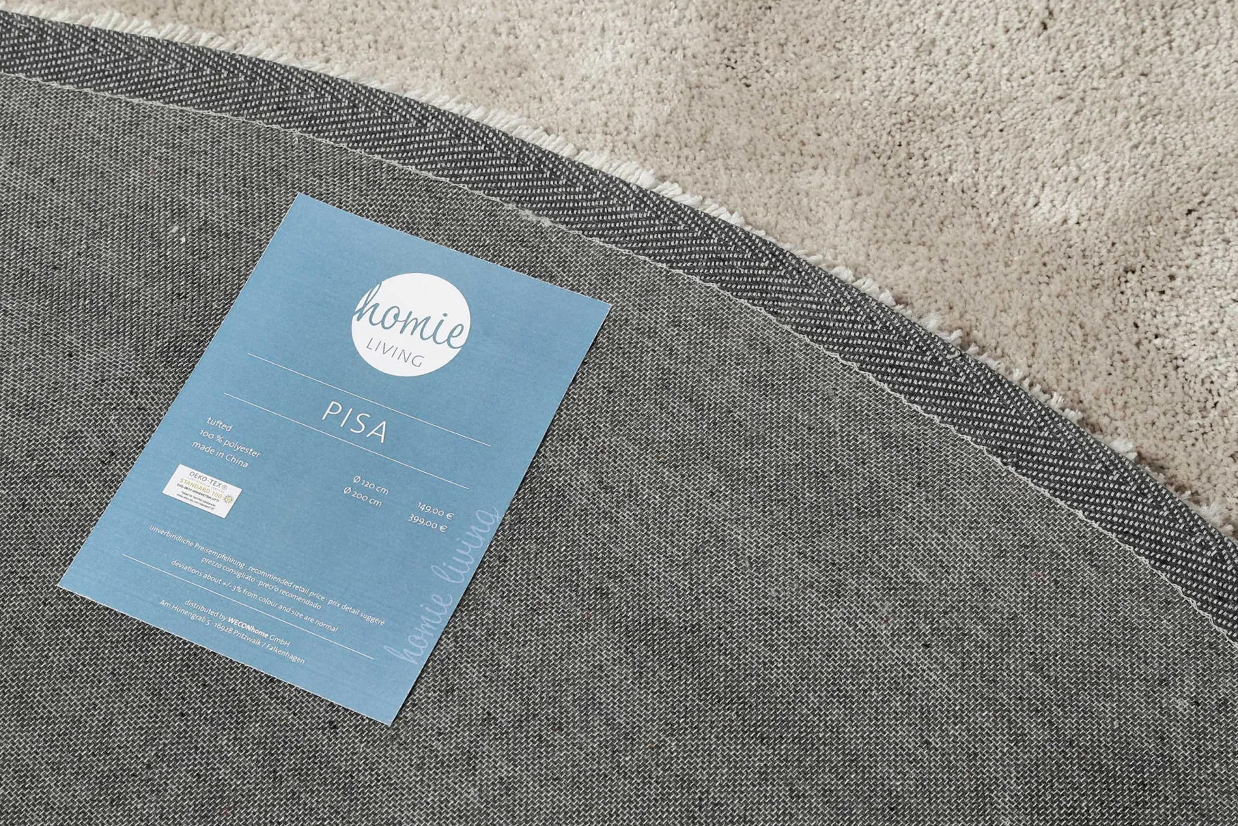 Teppich Rund Creme Beige Hochflor "Pisa" Homie Living