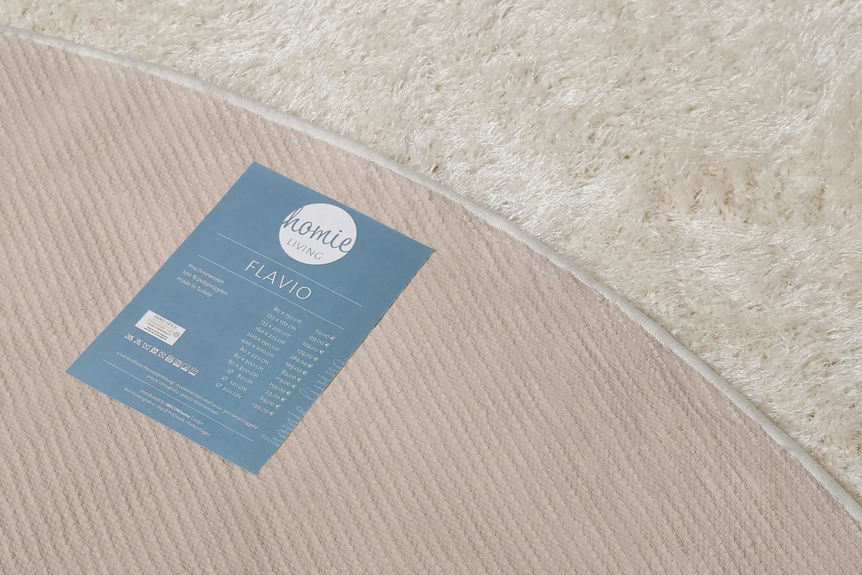 Teppich Rund Creme Weiß Hochflor "Flavio" Homie Living