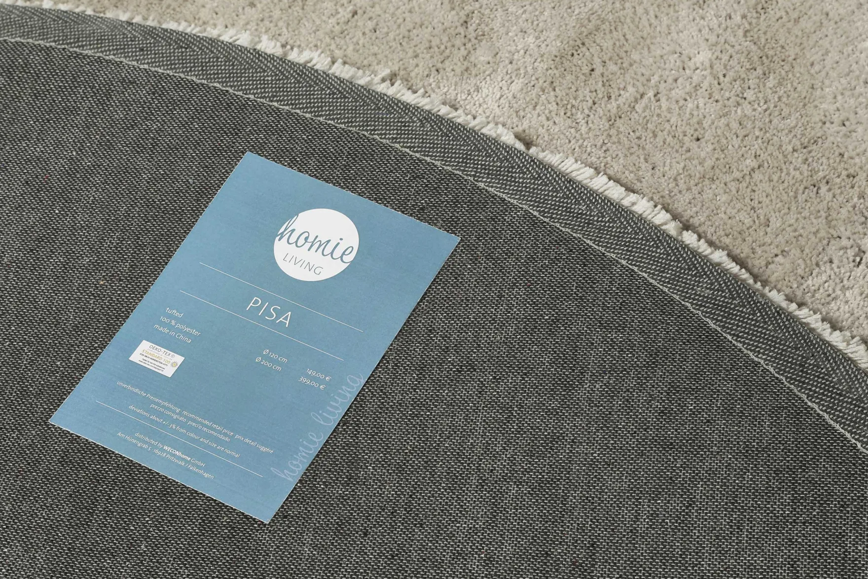 Teppich Rund Hellgrau Creme Hochflor "Pisa" Homie Living