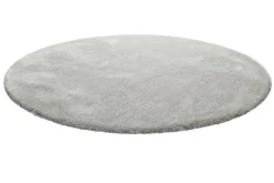 Teppich Rund Hellgrau Creme meliert Hochflor 