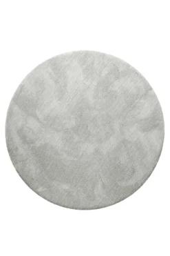 Teppich Rund Hellgrau Creme meliert Hochflor 