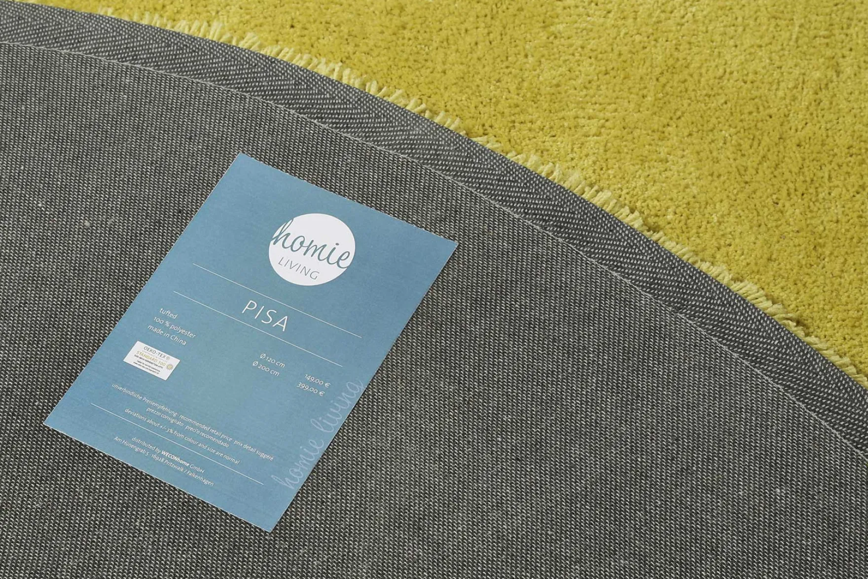 Teppich Rund Senfgelb Hochflor "Pisa" Homie Living