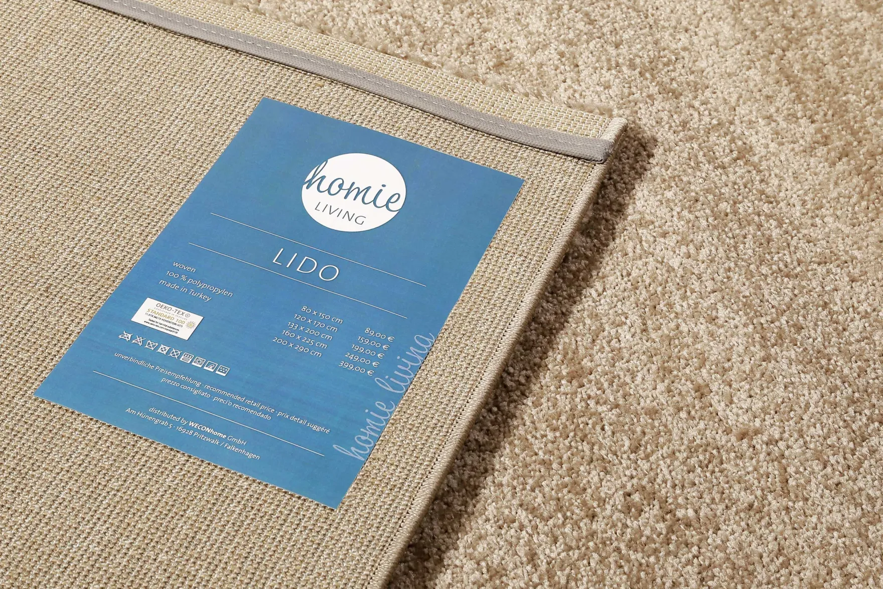 Teppich Sand Beige Kurzflor "Lido" Homie Living