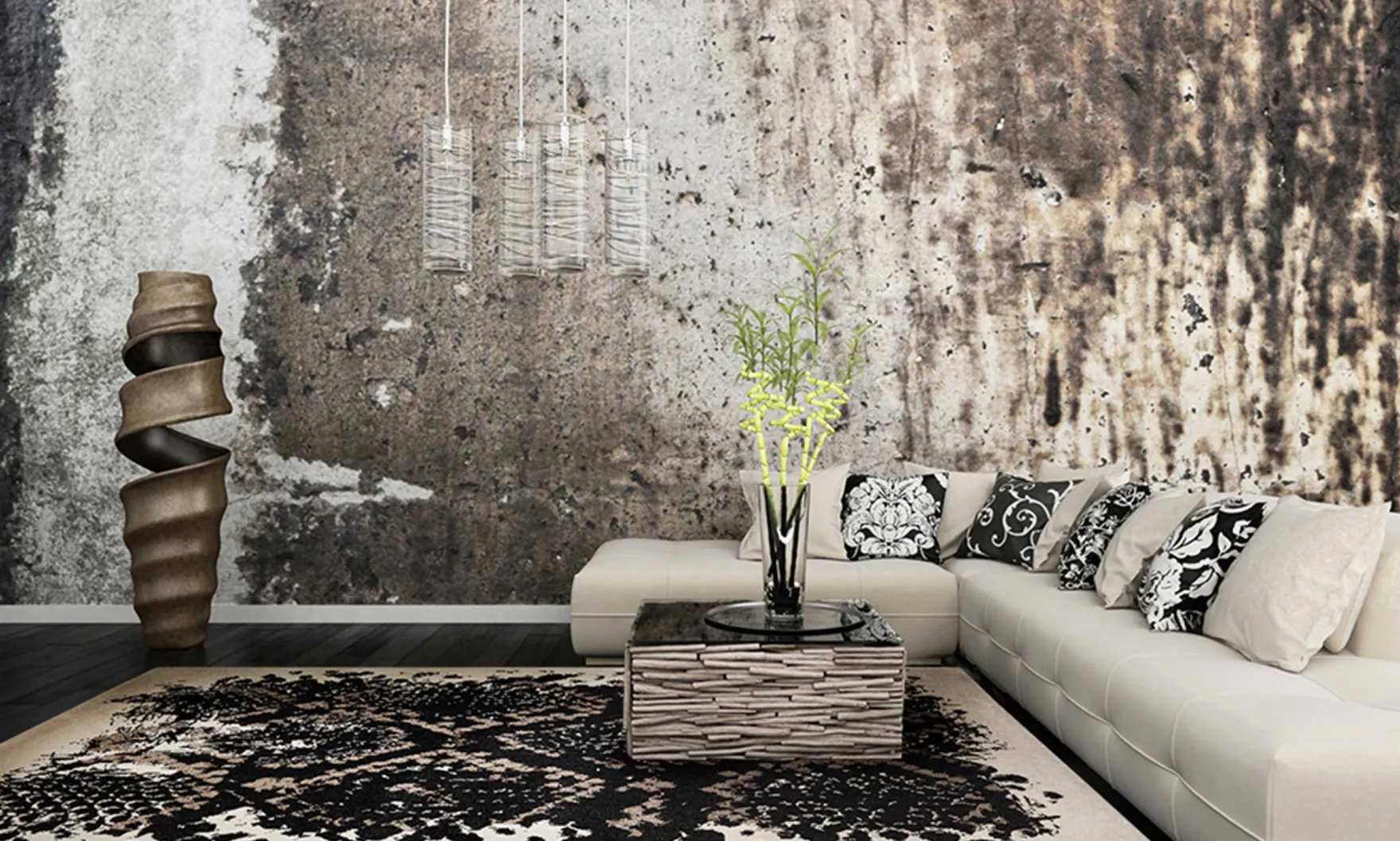 Teppich Schwarz Beige Taupe Kurzflor "Phyton" WECONhome