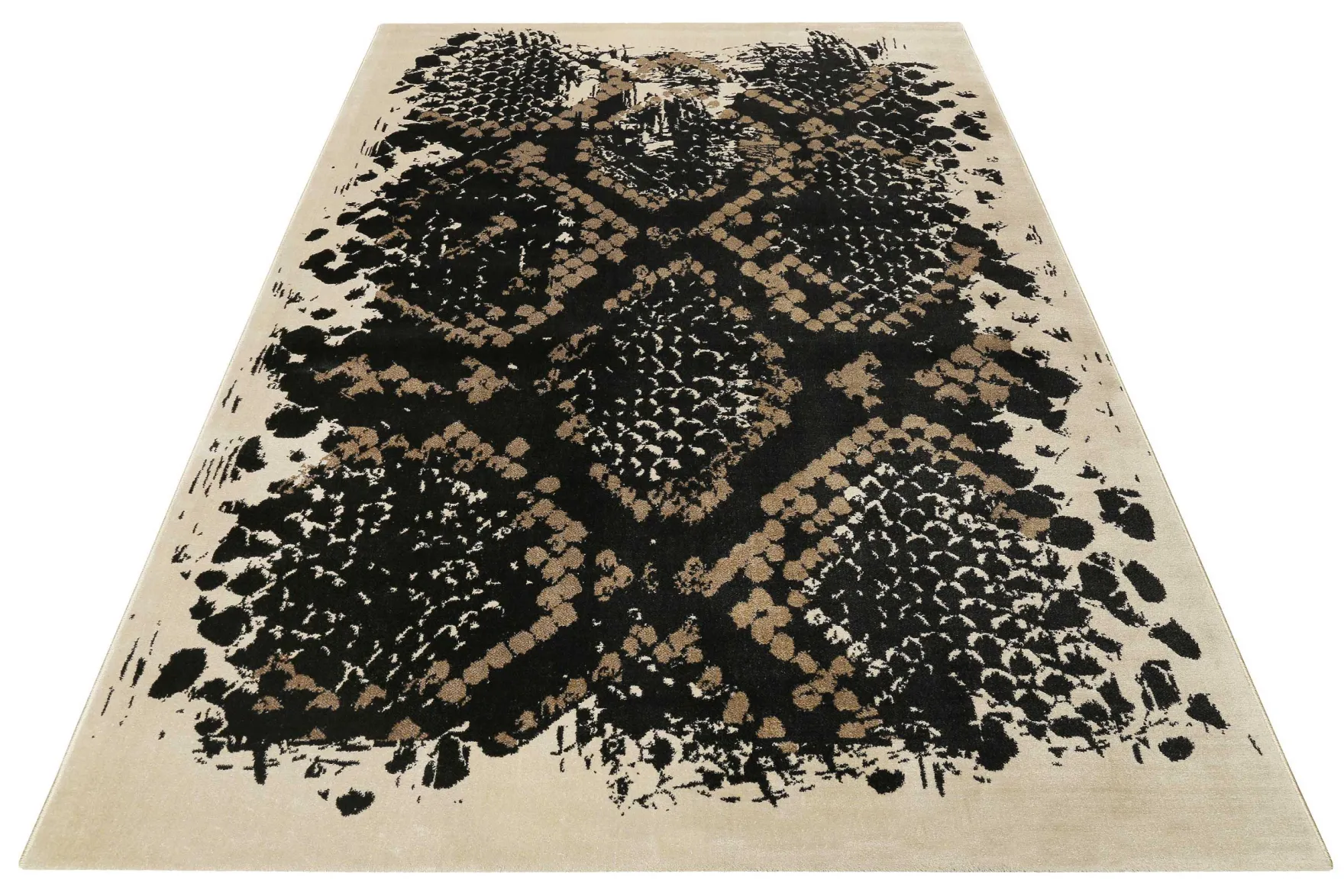 Teppich Schwarz Beige Taupe Kurzflor "Phyton" WECONhome