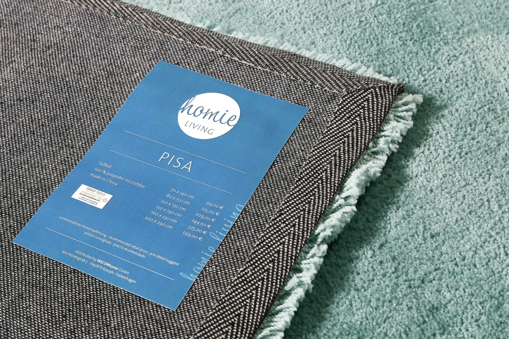 Teppich Türkis Grau Hochflor "Pisa" Homie Living