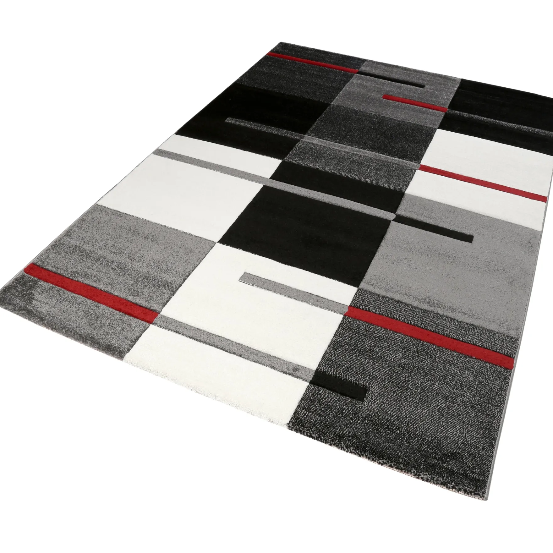 Teppich 160x230 Wohnzimmer Anthrazit Weiß Rot