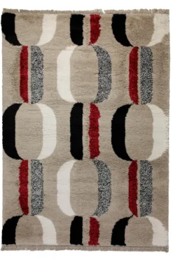Teppich 160x230 Wohnzimmer Beige Schwarz Weiß Rot Muster