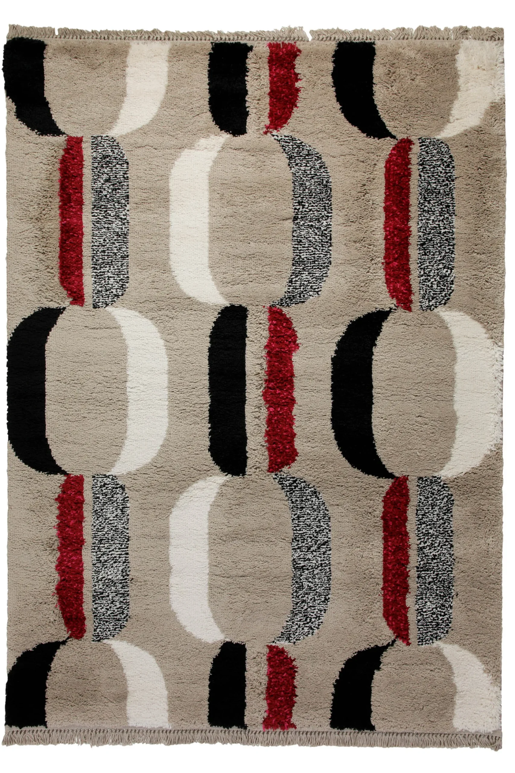 Teppich 160x230 Wohnzimmer Beige Schwarz Weiß Rot Muster