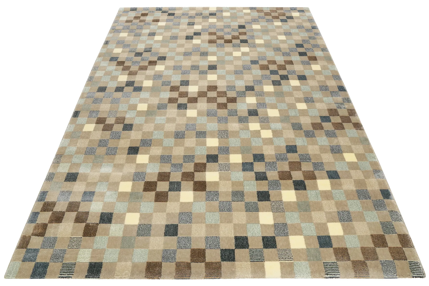Teppich 160x230 Wohnzimmer Braun Blau Kariert