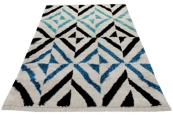 Teppich 160x230 Wohnzimmer Creme Blau Schwarz Muster