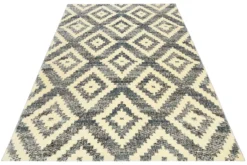 Teppich 160x230 Wohnzimmer Dunkelblau Creme Rautenmuster