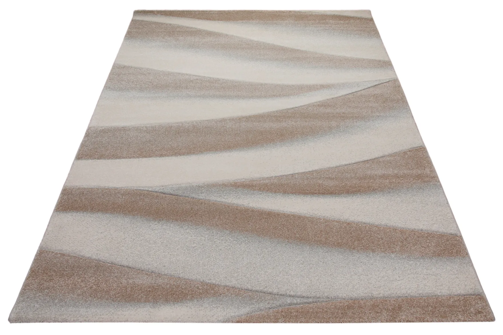 Teppich 160x230 Wohnzimmer Hellbraun Creme Wellenmuster