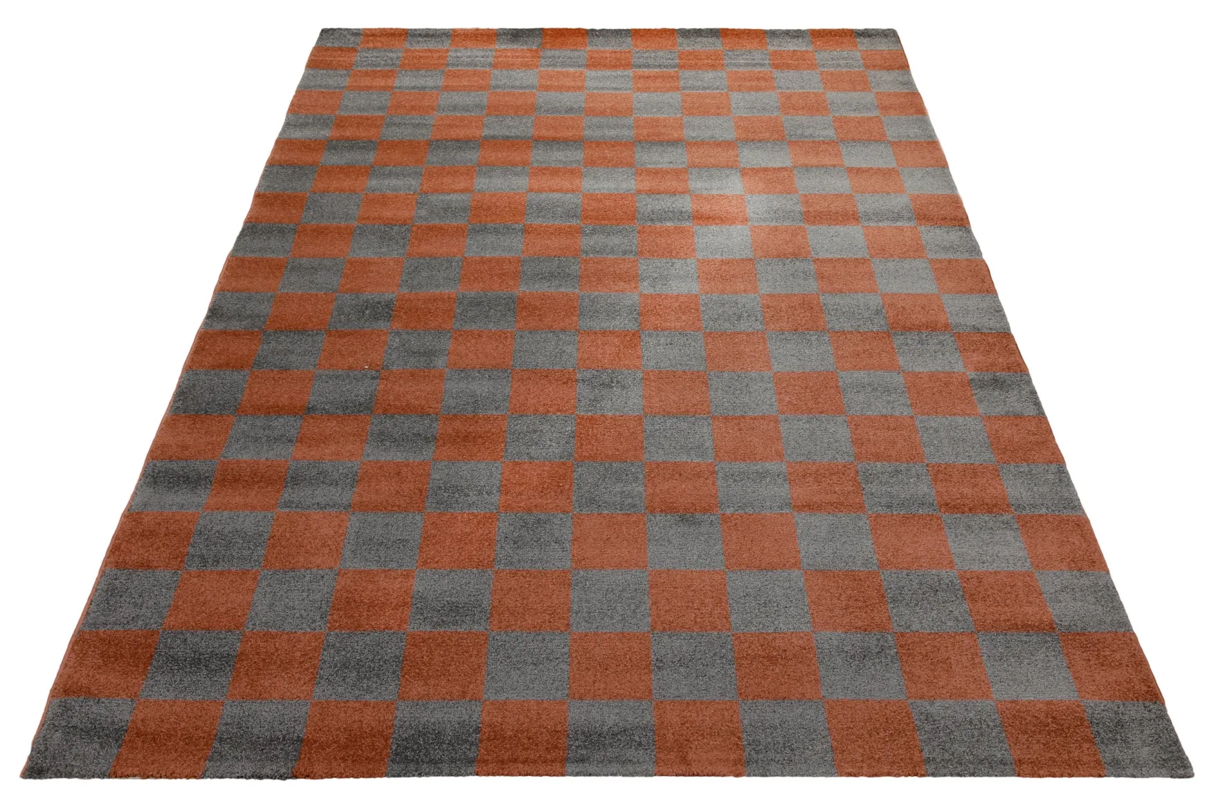 Teppich 160x230 Wohnzimmer Kariert Anthrazit Rotbraun