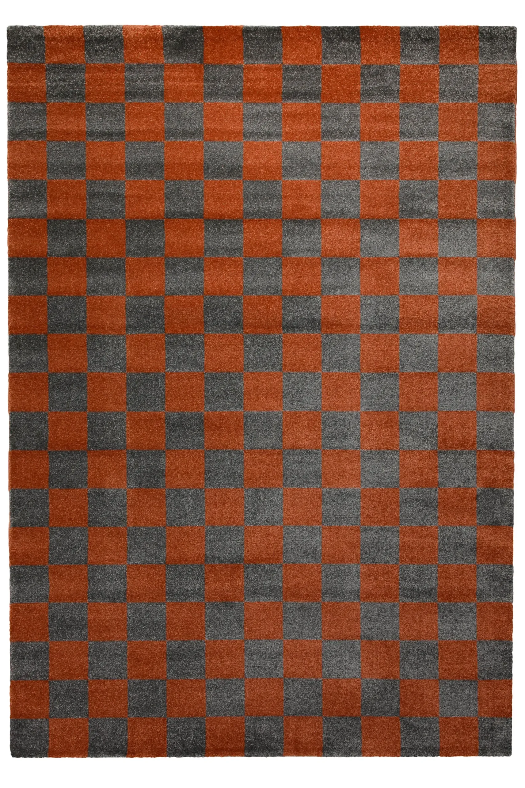 Teppich 160x230 Wohnzimmer Kariert Anthrazit Rotbraun
