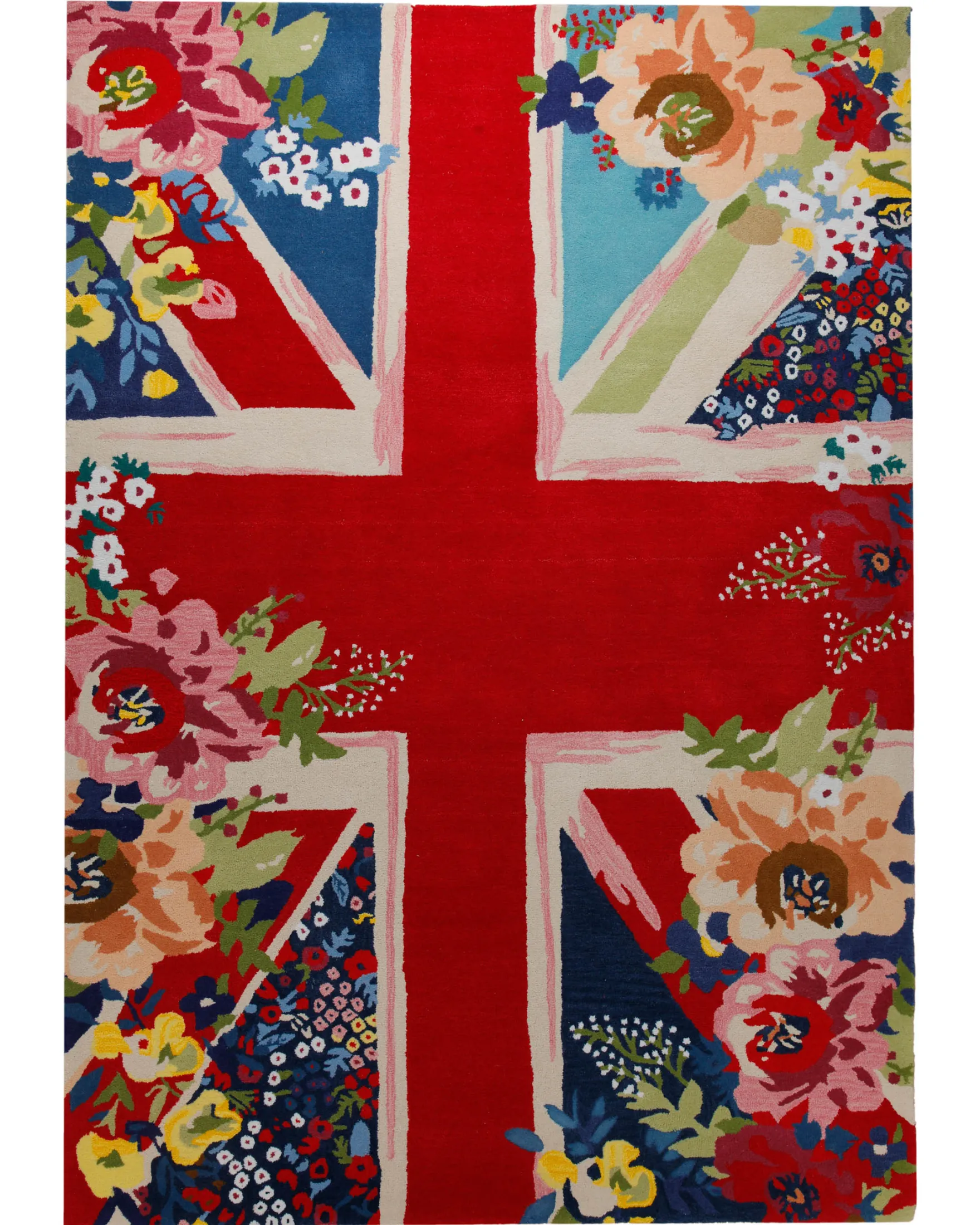 Union Jack floral - Handtuft Wolle 160 x 230 cm