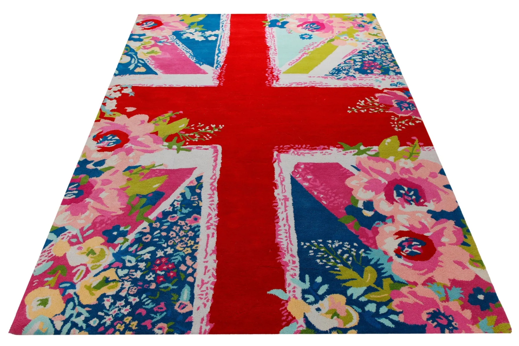 Union Jack in Zuckerrosa - Handtuft Wolle 160 x 230 cm