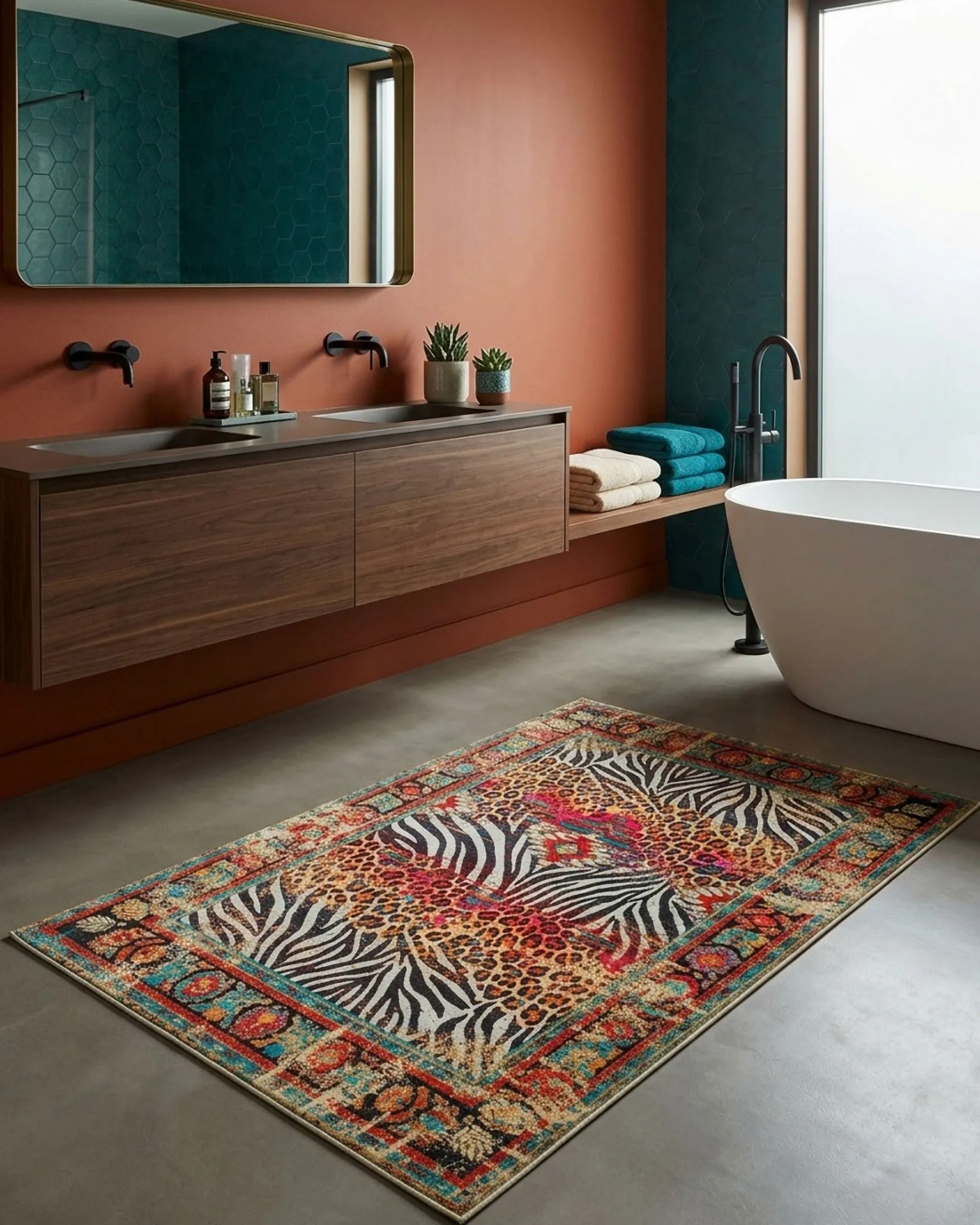 Vintage Badteppich Multi "Boho Safari" mit Animal Print WECONhome
