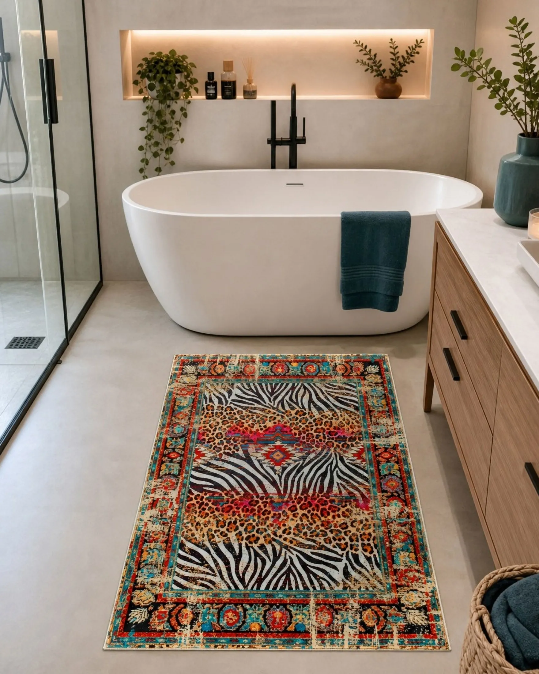 Vintage Badteppich Multi "Boho Safari" mit Animal Print WECONhome