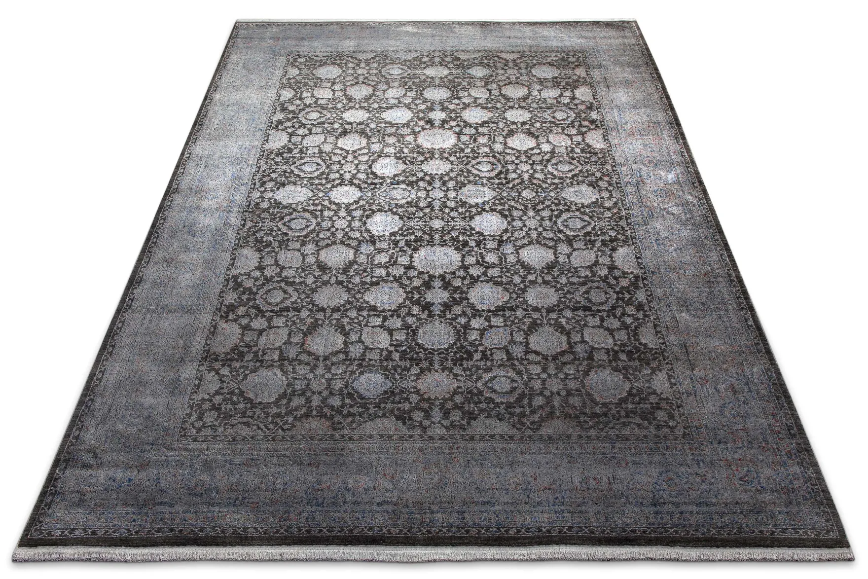 Vintage Kurzflorteppich Blau Grau "LunaSilk" WECONhome