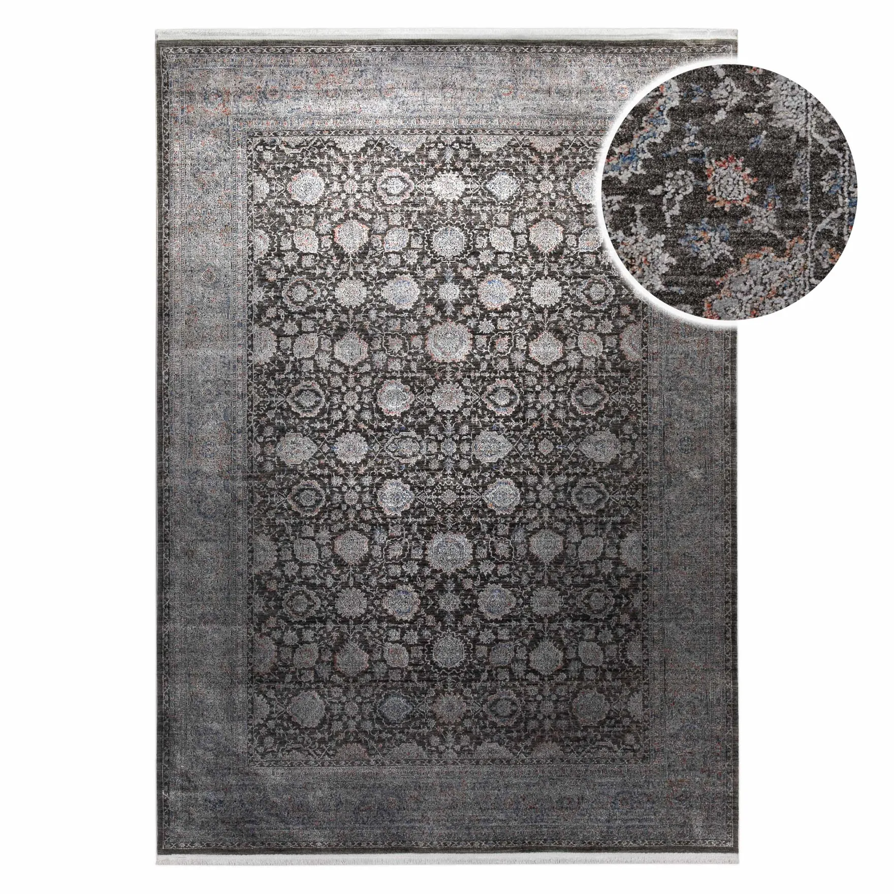 Vintage Kurzflorteppich Blau Grau "LunaSilk" WECONhome