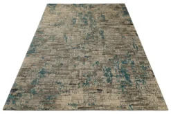 Vintage Teppich Beige Blau aus Neuseelandwolle